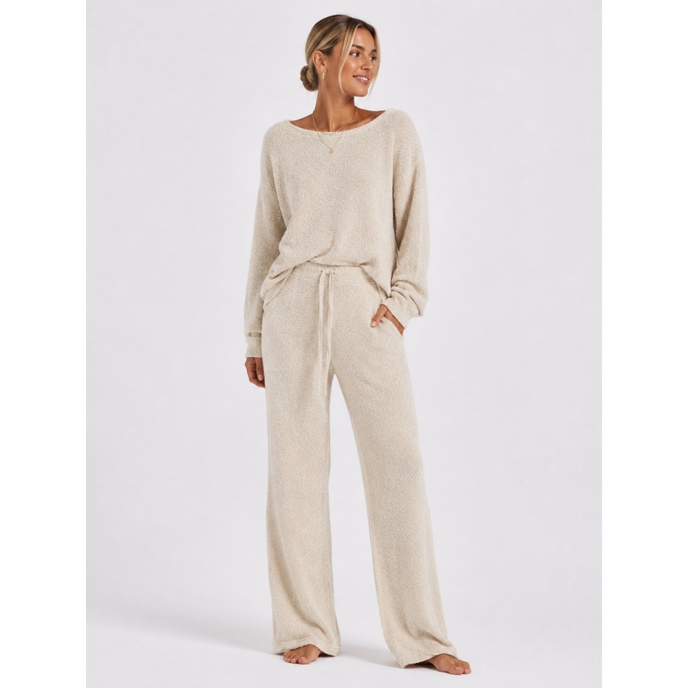Blu Pepper Cozy Pants Cream Eyelash Knit Wide Leg M NWT New